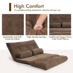 Costway 3 IN 1 Convertible Floor Sofa Bed Floor Sleeper Seat in Brown - thumbnail 8