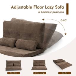 Costway 3 IN 1 Convertible Floor Sofa Bed Floor Sleeper Seat in Brown - thumbnail 6