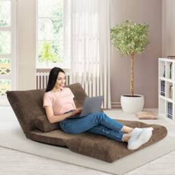 Costway 3 IN 1 Convertible Floor Sofa Bed Floor Sleeper Seat in Brown - thumbnail 4