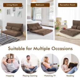 Costway 3 IN 1 Convertible Floor Sofa Bed Floor Sleeper Seat in Brown - thumbnail 9