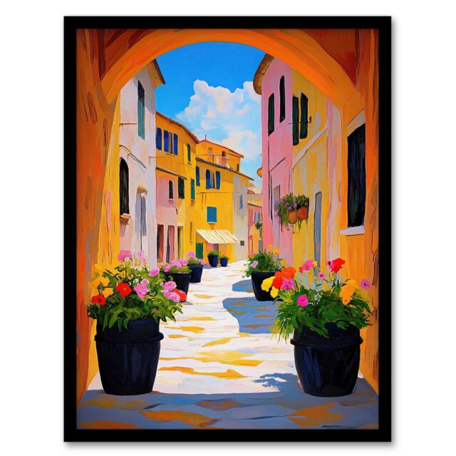 "Artery8 Bari Italy Alleyway Vibrant Summer Cityscape Framed Art Print in Orange - Size: W12"" x H16""" - image 1