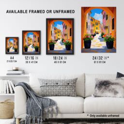 "Artery8 Bari Italy Alleyway Vibrant Summer Cityscape Framed Art Print in Orange - Size: W12"" x H16""" - thumbnail 3