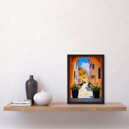"Artery8 Bari Italy Alleyway Vibrant Summer Cityscape Framed Art Print in Orange - Size: W12"" x H16""" - thumbnail 4