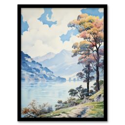 Artery8 Wall Art Print Scenic Lake District Landscape with Autumn Trees Framed - Size: A4 - thumbnail 1