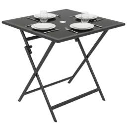 OUTSUNNY Folding Square Garden Dining Table with Parasol Hole in Black - Size: 70 cm x 70 cm - thumbnail 2