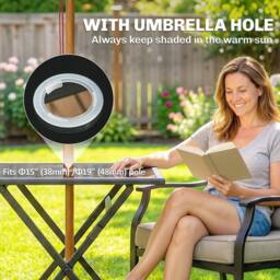 OUTSUNNY Folding Square Garden Dining Table with Parasol Hole in Black - Size: 70 cm x 70 cm - thumbnail 4