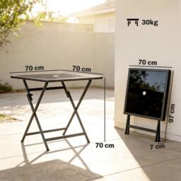 OUTSUNNY Folding Square Garden Dining Table with Parasol Hole in Black - Size: 70 cm x 70 cm - thumbnail 3
