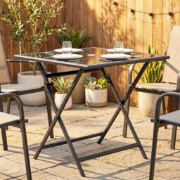 OUTSUNNY Folding Square Garden Dining Table with Parasol Hole in Black - Size: 70 cm x 70 cm - thumbnail 1