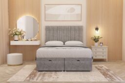 Somnior Alexas Divan Ottoman Bed with Midnight Pocket Spring Mattress & Headboard Tweed Fabric in Grey - Size: Small Single - thumbnail 4