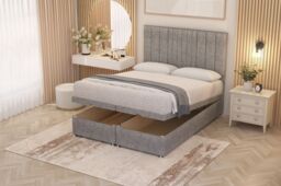 Somnior Alexas Divan Ottoman Bed with Midnight Pocket Spring Mattress & Headboard Tweed Fabric in Grey - Size: Small Single - thumbnail 1