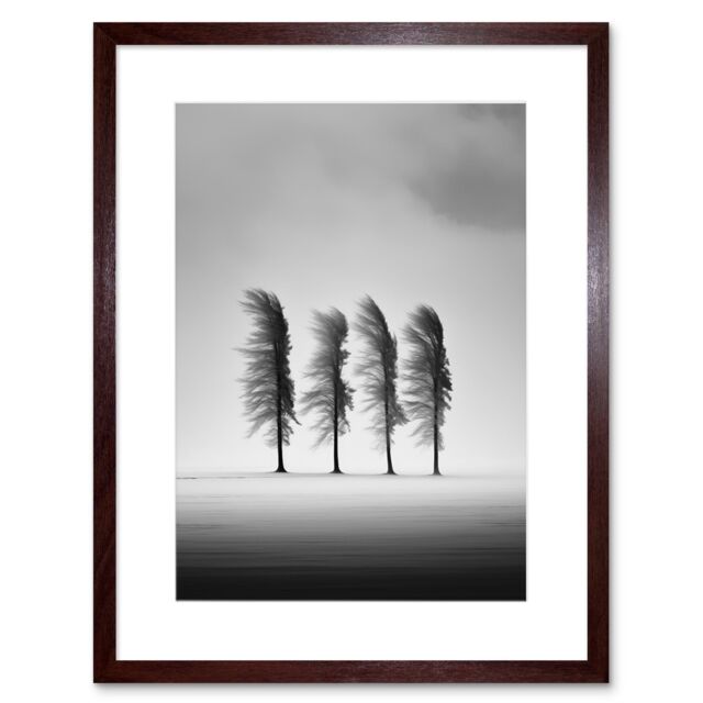 Artery8 Wall Art Print Still Holding Strong Black & White Winter Landscape Photograph Wind Blowing on a Row of Cypress Hills Artwork Framed 9X7 Inch - image 1