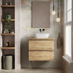 Banyetti Vatilla 700mm Wall Hung Vanity Unit with Matching Worktop - Ostippo Oak in Light Oak