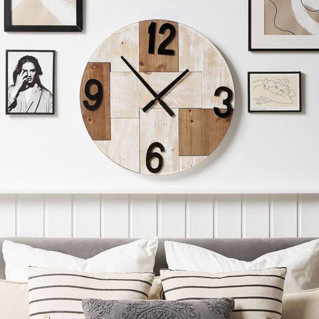 Wyld and Coco Rustic 60cm Handmade Wall Clock Light Brown Round Dial Black Hands - image 1