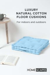 Homescapes Plain Cotton Floor Cushion in Blue - Size: 40 cm x 40 cm - thumbnail 2