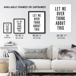 "Artery8 Let Me Overthink About This Black White Funny Wall Art Print - Size: W12"" x H16""" - thumbnail 3