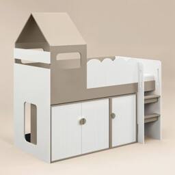 Flair Calista Ribbed House Mid Sleeper Bed with Storage White & Taupe - Size: Single - thumbnail 5