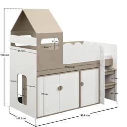 Flair Calista Ribbed House Mid Sleeper Bed with Storage White & Taupe - Size: Single - thumbnail 6