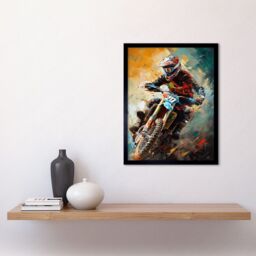 "Artery8 Wall Art Print Motocross Race Driver Sport Action Shot Painting Art Framed in Black - Size: W12"" x H16""" - thumbnail 2