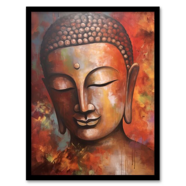 Artery8 The Autumn Buddha Meditate Buddhist Statue Acrylic Painting Relaxation Spa Treatment Room Art Print Framed Poster Wall Decor 12x16 inch - image 1