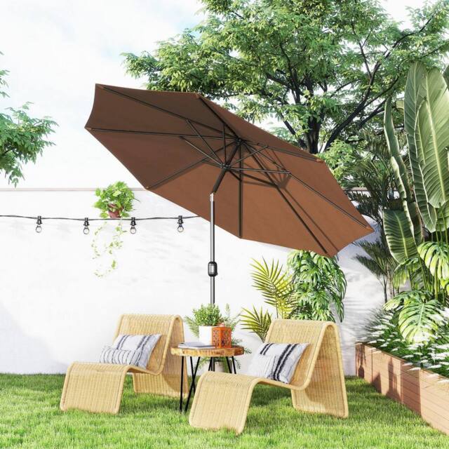 OUTSUNNY 3(m) Patio Umbrella Outdoor Sunshade Canopy w/ Tilt & Crank in Brown - image 1