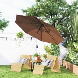 OUTSUNNY 3(m) Patio Umbrella Outdoor Sunshade Canopy w/ Tilt & Crank in Brown - thumbnail 1