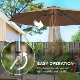 OUTSUNNY 3(m) Patio Umbrella Outdoor Sunshade Canopy w/ Tilt & Crank in Brown - thumbnail 5