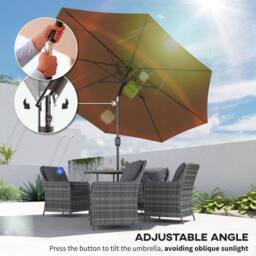 OUTSUNNY 3(m) Patio Umbrella Outdoor Sunshade Canopy w/ Tilt & Crank in Brown - thumbnail 4