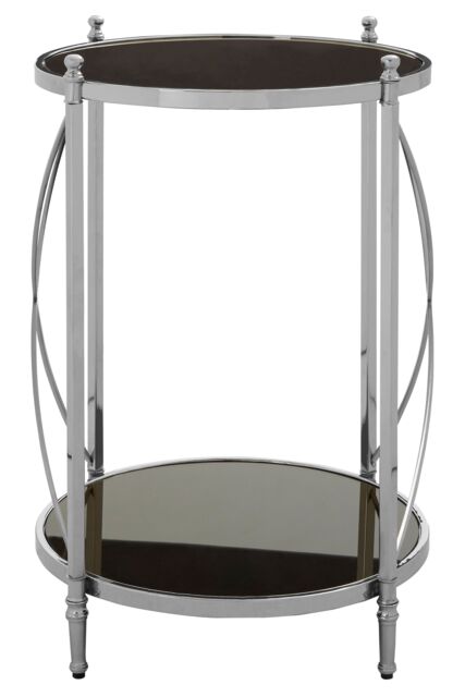Orsina Black Mirrored Side Table By Couch, Geometric Round Table, Spacious Bedside Table, Silver Decorative Table - image 1