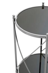 Orsina Black Mirrored Side Table By Couch, Geometric Round Table, Spacious Bedside Table, Silver Decorative Table - thumbnail 3