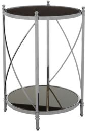 Orsina Black Mirrored Side Table By Couch, Geometric Round Table, Spacious Bedside Table, Silver Decorative Table - thumbnail 2