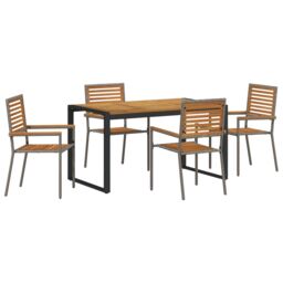 Berkfield Home 5 Piece Garden Dining Set Grey Poly Rattan Acacia - thumbnail 2