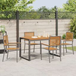 Berkfield Home 5 Piece Garden Dining Set Grey Poly Rattan Acacia - thumbnail 4