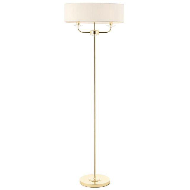 Loops 1.5m Twin Floor Lamp Brass & White Shade 2 Bulb Standing Living Room Light Base - image 1