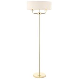 Loops 1.5m Twin Floor Lamp Brass & White Shade 2 Bulb Standing Living Room Light Base - thumbnail 1