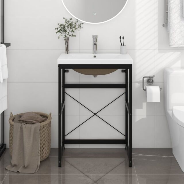 Berkfield Home Bathroom Washbasin Frame with Built-in Basin Black Iron - image 1