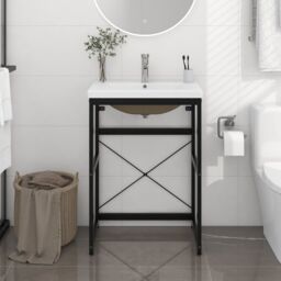 Berkfield Home Bathroom Washbasin Frame with Built-in Basin Black Iron