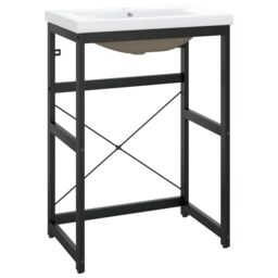 Berkfield Home Bathroom Washbasin Frame with Built-in Basin Black Iron - thumbnail 2