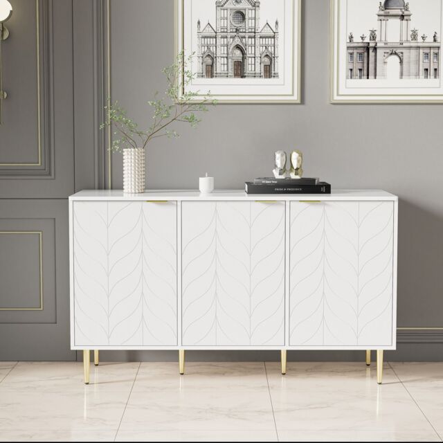 AKA Modern dining room cabinet gilded legs & handles chest of drawers in White - image 1