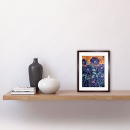 "Artery8 Wall Art Print Anemone Flower Blue & Amber Watercolour Painting Artwork Framed 9X7 Inch in Brown - Size: W7"" x H9""" - thumbnail 2