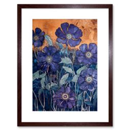 "Artery8 Wall Art Print Anemone Flower Blue & Amber Watercolour Painting Artwork Framed 9X7 Inch in Brown - Size: W7"" x H9""" - thumbnail 1