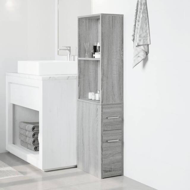 Berkfield Home Narrow Bathroom Cupboard with Wheels Grey Sonoma Engineered Wood - image 1