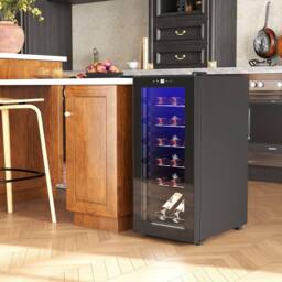 HOMCOM 50L Freestanding Wine Fridge with Temperature Control LED Light in Black