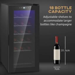 HOMCOM 50L Freestanding Wine Fridge with Temperature Control LED Light in Black - thumbnail 4