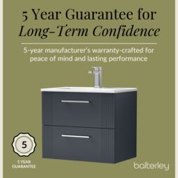 Balterley Wall Hung 2 Drawers Vanity Unit - Minimalist Basin 600mm, Satin Dark Grey - thumbnail 6