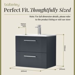 Balterley Wall Hung 2 Drawers Vanity Unit - Minimalist Basin 600mm, Satin Dark Grey - thumbnail 5