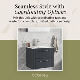 Balterley Wall Hung 2 Drawers Vanity Unit - Minimalist Basin 600mm, Satin Dark Grey - thumbnail 7