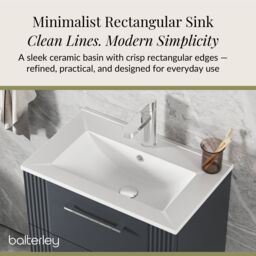 Balterley Wall Hung 2 Drawers Vanity Unit - Minimalist Basin 600mm, Satin Dark Grey - thumbnail 4