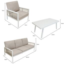 Monstershop Aluminium 4 Piece Sofa Set - White - thumbnail 6