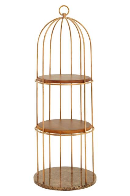Orsina Spacious Small Cage Design Bookshelf, Durable Bird Cage Design Book Storage Shelf, Stylish Tall Book Shelf in Gold - image 1