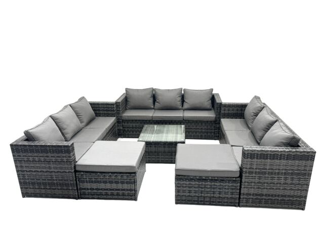 Fimous 11 Seater Patio Lounge Sofa Set with 2 Big Footstools in Dark Grey - image 1